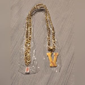 Long gold baseball letter necklace